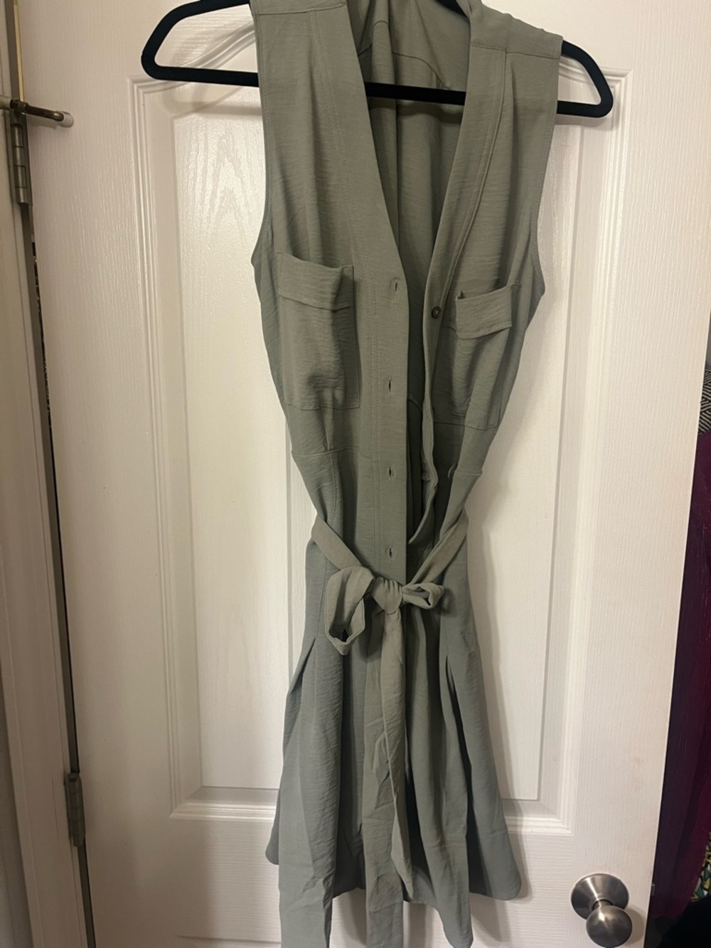 DKNY Sleeveless Shirt Dress in Sage Green